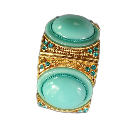 Bracelet Stretchy Blue Rhinestones and Gold Hardware  OS - Picture 3 of 4